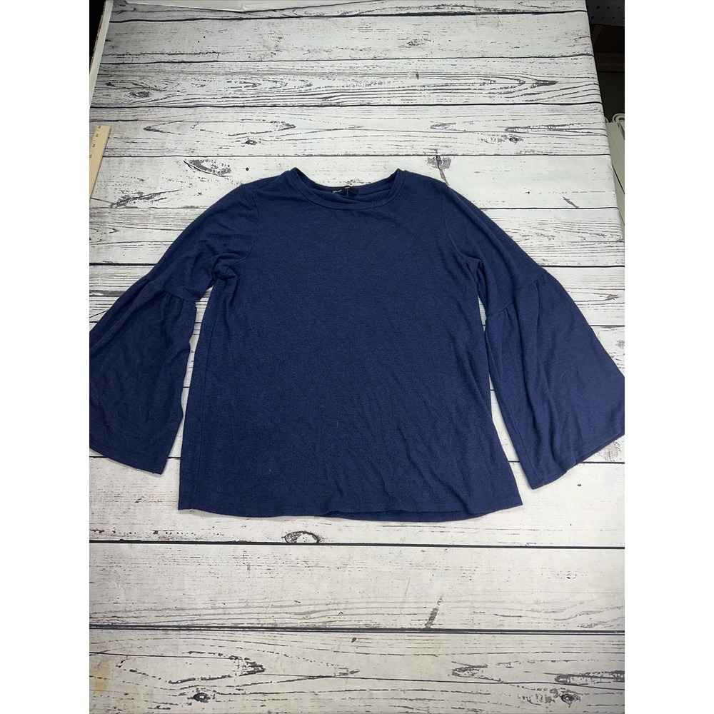 Gibson Navy Blue Bell Sleeve Crew Neck Knit Top Women's Size Medium